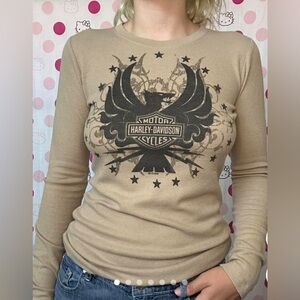 Harley Davidson Women's Tan and Black Thermal Top
